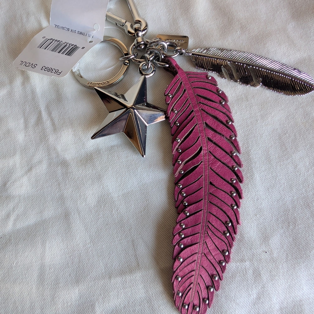 Coach Pink and Silver Feather Keychain